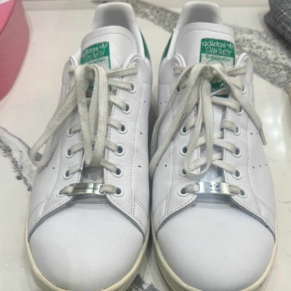 Adidas Stan Smith White and Green Sneakers with Swarovski Crystals